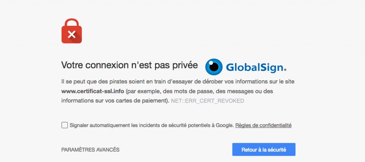 13/10/2016 : Erreur après la révocation d'une racine GlobalSign